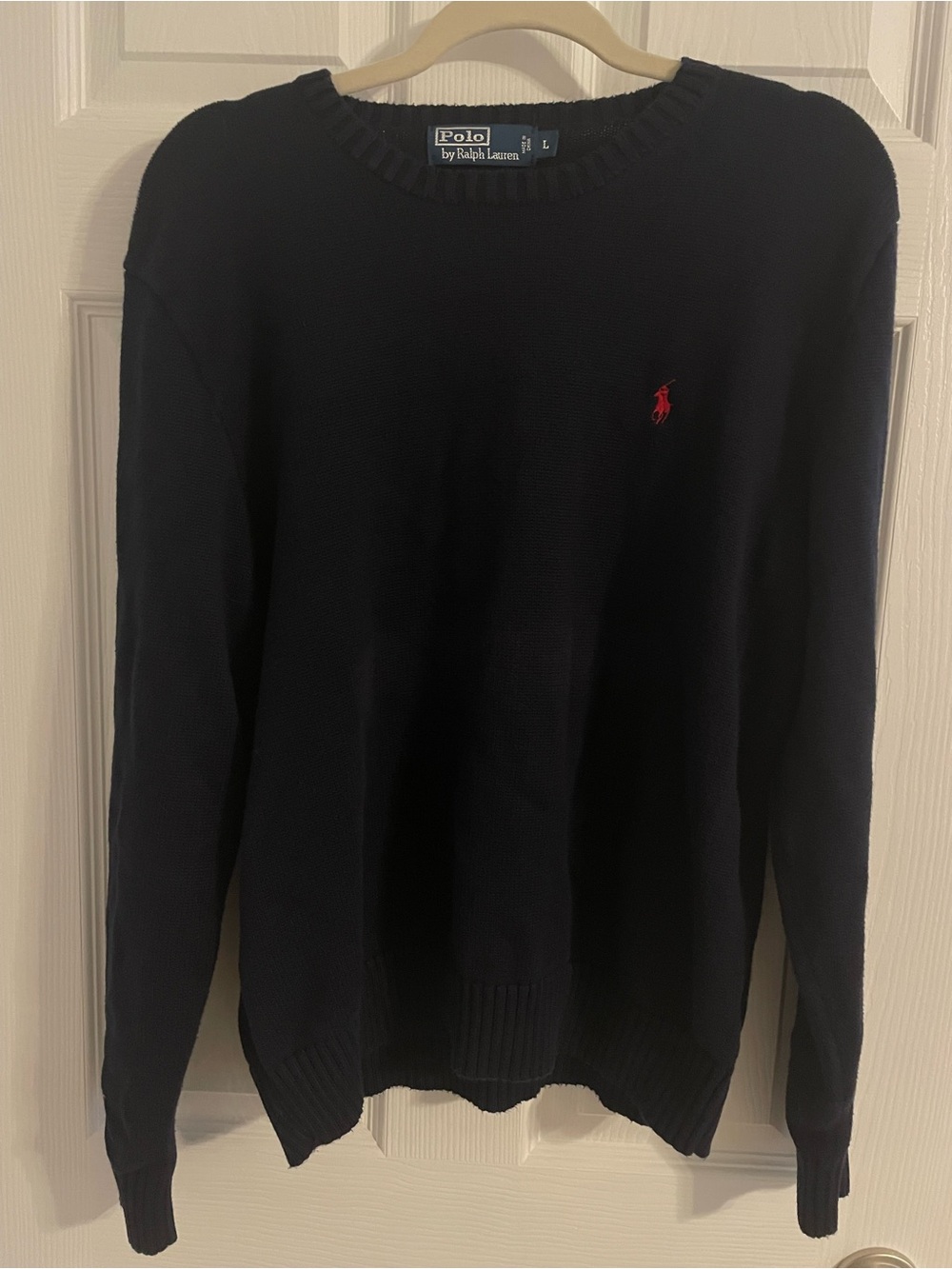 Polo by Ralph Lauren black Crewneck Sweater with Red Pony Logo cotton preppy